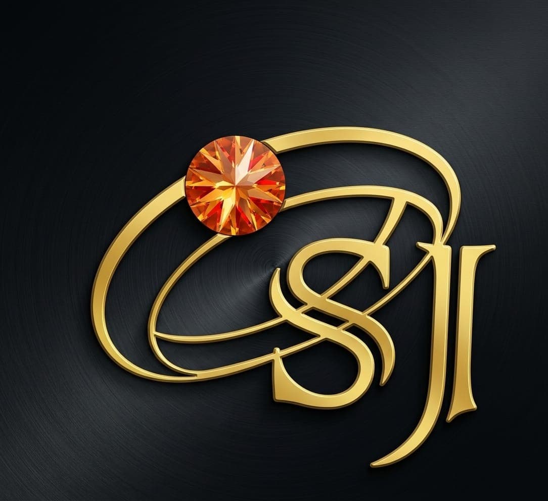 Sharda Jewellers & Gems SJ monogram with an orange gemstone